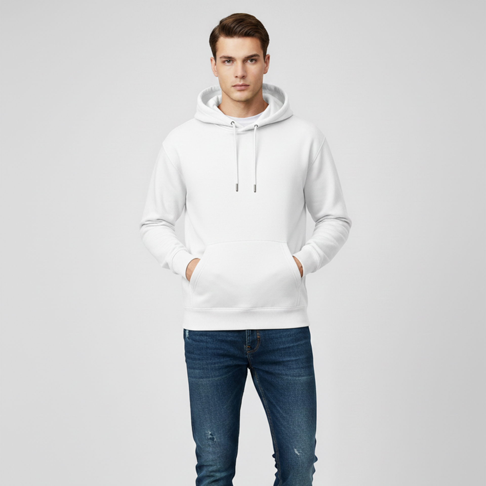 Men's White Plain Hoodie - Drop Shoulder - Image 3
